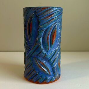 NEW Hand Made Pottery Vase in Rich Purple-Blue Tones